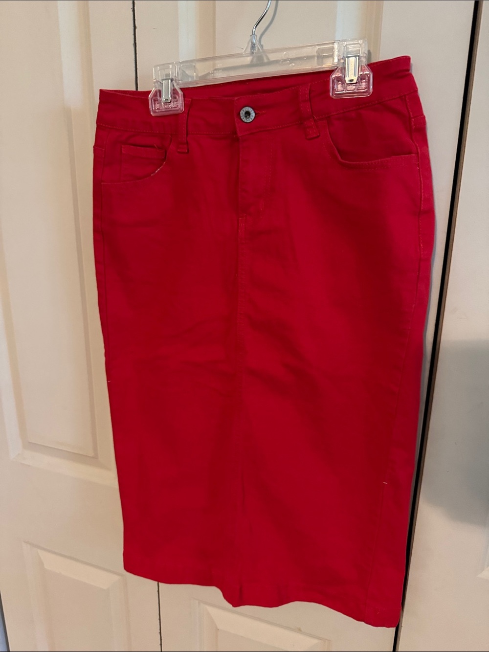 Red denim Be-girl pencil midi skirt size xs